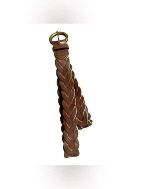 DKNY brown braided leather belt with a brass buckle